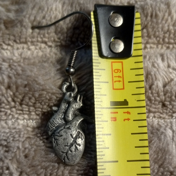 Handcrafted  Heart Earrings ,Silvertone Punk ,Emo Alternative Style - Picture 3 of 4